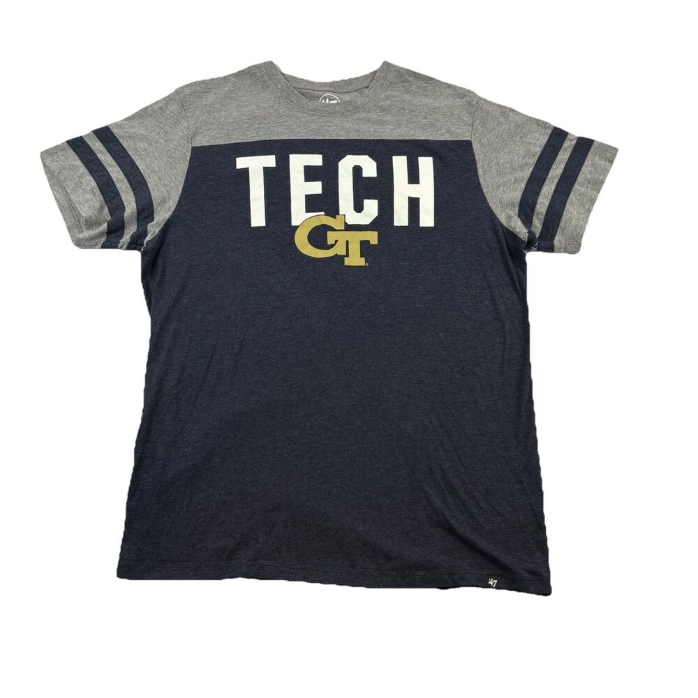 Georgia Tech Colorblock T Shirt Mens M Blue Grat Striped Sleeves Crew Neck